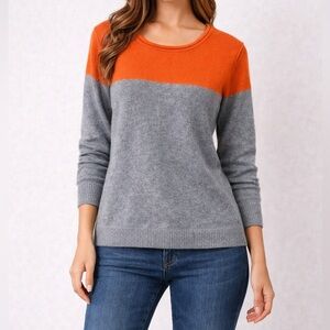 GORSUCH Cashmere Colorblock Orange and Gray Crewneck Sweater
